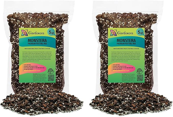 Premium Monstera Soil Mix by Gardenera - 10 Quart - Perfect Drainage and Moisture Retention for Swiss Cheese Plant (2 Bags of 5 Quart)
