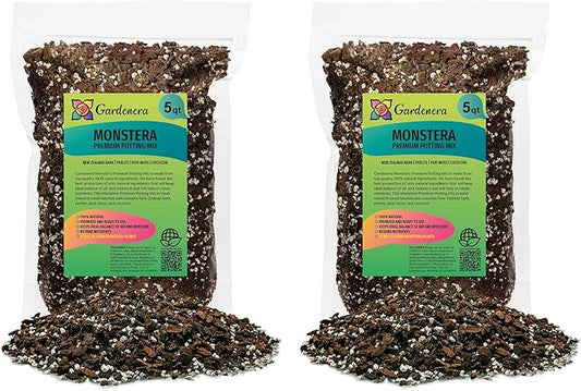 Premium Monstera Soil Mix by Gardenera - 10 Quart - Perfect Drainage and Moisture Retention for Swiss Cheese Plant (2 Bags of 5 Quart)
