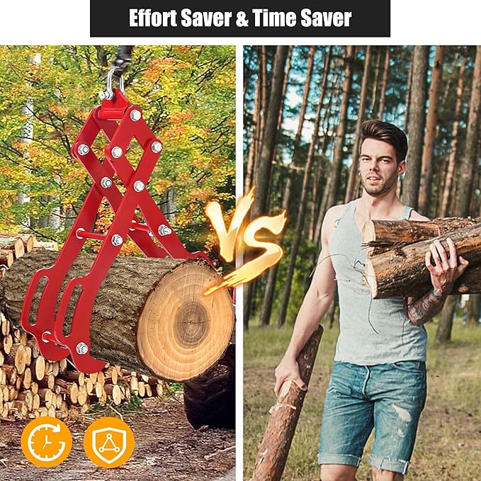 28IN Log Lifting Tongs, Log Grabber, Skidding Log Lifting Tongs Timber, Heavy Dut Solid Steel Swivel Dragging Steel Tongs Log Lifting Lumber Skidding Tongs Logging Grabber(4 Claw)