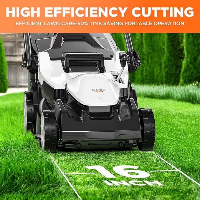 Litheli 16 Inch Lawn Mower 2 x 20V Brushless Electric Mowers for Garden Yards, Lightweight Cordless Lawnmower with 6-Position Height Adjustment, 2 x 4.0Ah Battery Include