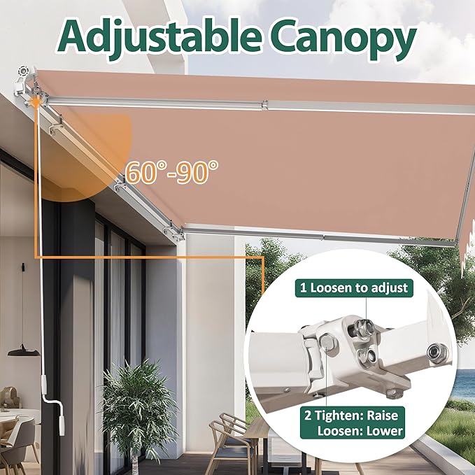 MCombo 13.2x7.8 Feet Manual Retractable Patio Door Window Awning Sunshade Shelter Outdoor Canopy,1308 (Beige, 13.2'(L) x 7.8'(W))