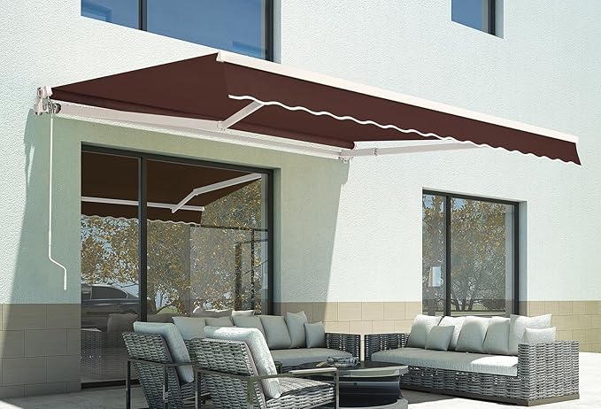 MCombo 11.5x9.5 Feet Manual Retractable Patio Door Window Awning Sunshade Shelter Outdoor Canopy, 1210 (Coffee Brown, 11.5'(L) x 9.5'(W))