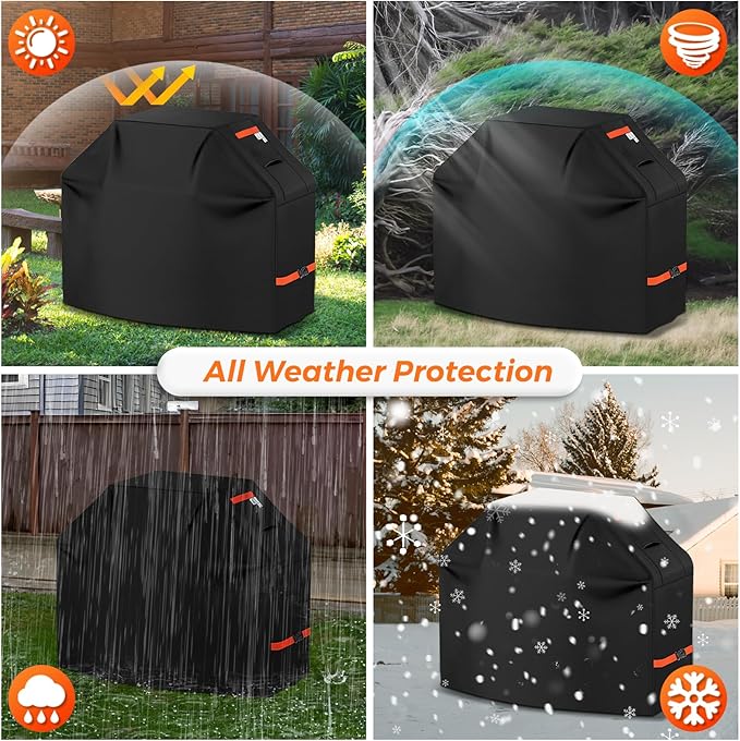 Grill Cover 600D Heavy Duty, Universal Fit Waterproof BBQ Grill Protector with Adjustable Straps, Weatherproof Outdoor Oven Cover for All Seasons