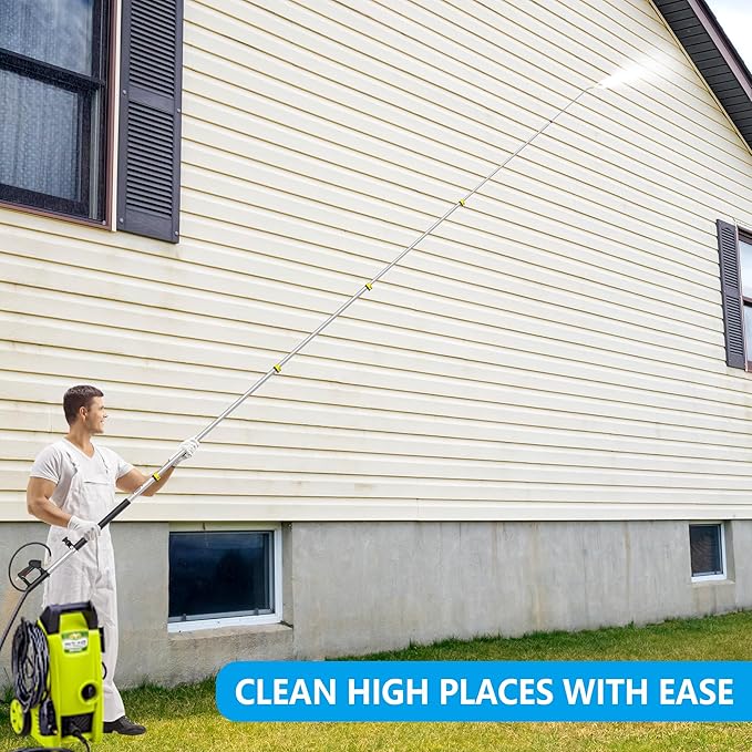 24 FT Telescoping Pressure Washer Wand Extension, Aluminum Power Washer Extension Wand with 7 Nozzle Tips, 3 Adapters & Support Harness, Gutter Cleaning Tools for 2 Story House