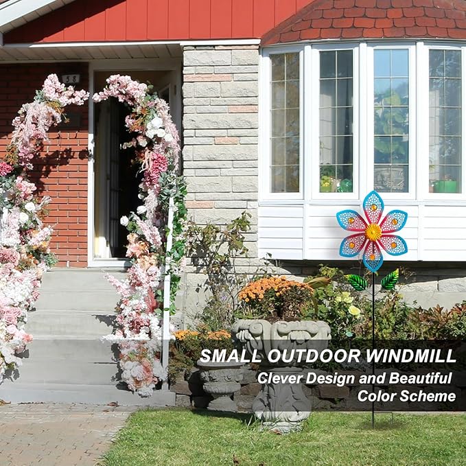 Metal Wind Spinners for Garden Decor - Outdoor Windmill Sculptures, Durable Yard Art Wind Spinners Metal Wind Spinner for Patio Lawn Ornament, Vibrant Red & Blue Garden Spinners Outdoor