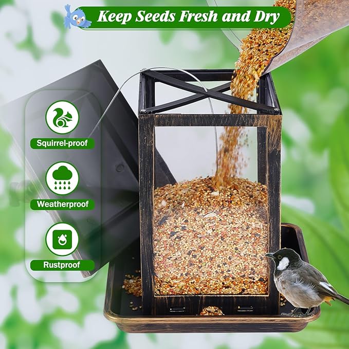 3.5 Lb Capacity of Plastic Hanging Bird Feeder,Large Bird Feeders for Outdoors with The Locked Toggle Design,Hanging for Garden,Yard and Decoration Outside,Weatherproof,Brown