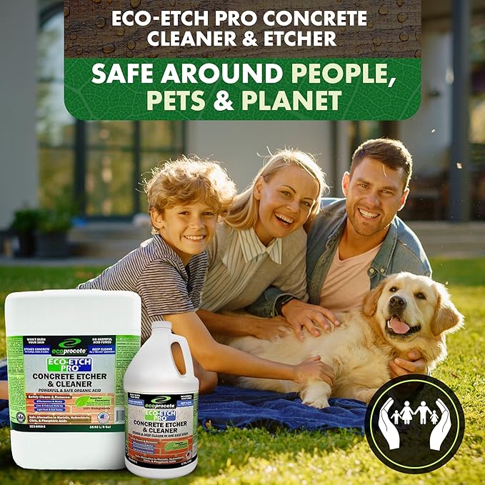 Eco Etch Pro Concrete Cleaner & Etcher Dissolver - Efflorescence, Rust & Dirt Remover from Brick, Driveway, Garage - Gentle Substitute for Citric & Muriatic Acid - Non-Toxic & Safe - 1 Gallon