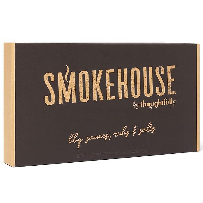 Smokehouse by Thoughtfully, Ultimate BBQ Sampler Set, Vegan and Vegetarian, Includes a Variety of Flavorful USA Made BBQ Sauces, Rubs, and Salts for Smoking and Grilling in Sample Size Glass Bottles