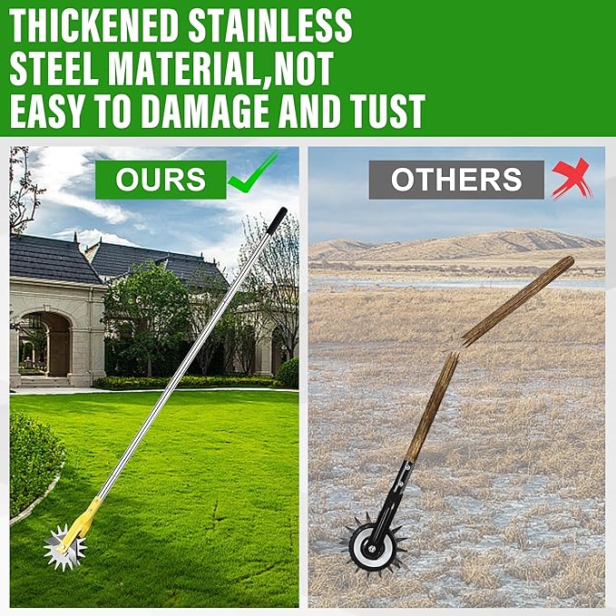 Wheel Rotary Edger, Adjustable Length Lawn Edger, Stainless Steel Edger Lawn Tool, Lawn Tool for Manual Edger, Rotary Edger for Sidewalks, Gardens, Driveways and Flower Bed Edging, yellow