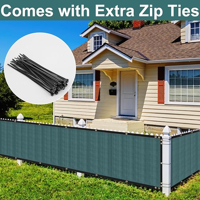 SPORTYOUTH 3ft x 50ft Fence Privacy Screen, Heavy Duty 150 GSM Fencing Mesh Shade Cover Windscreen with Brass Grommets for Outdoor Wall Deck Garden Backyard Porch, Cable Zip Ties Include, Green