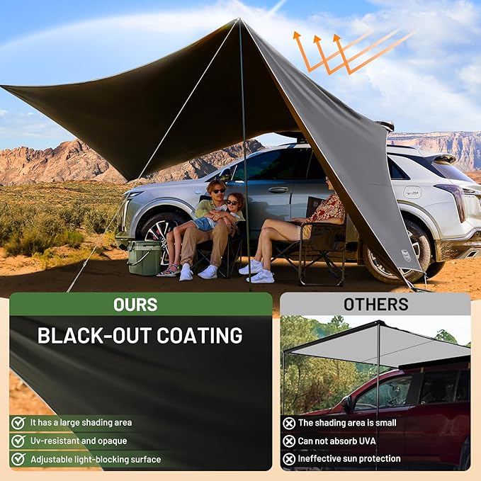 TIMBER RIDGE 19x9.8ft Retractable Vehicle Awning with Blackout Coating Roof Rack Pull-Out Sun Shade Overland Camping, Waterproof Sun Shelter for Car/Truck/Jeep/SUV/Van Grey