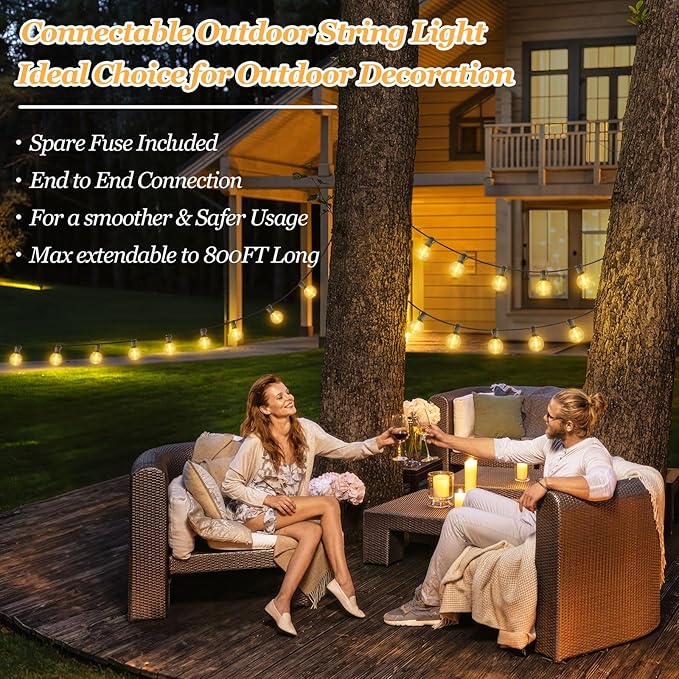 100ft Outdoor G50 LED Globe String Lights Dimmable Waterproof Shatterproof Light Strings with 52 Bulbs Connectable Commercial Hanging Lights for Christmas Patio House Backyard Balcony Party