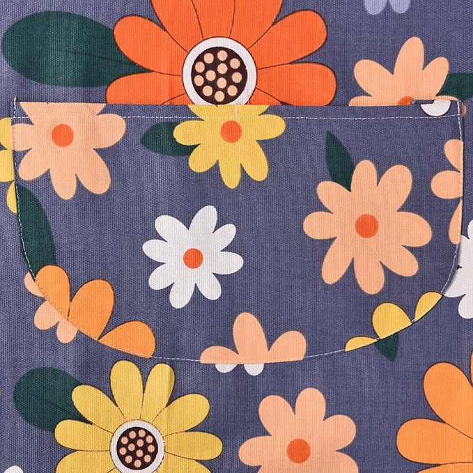 2 Pack Floral Apron for Women with Pockets, Adjustable Cotton Chef Aprons for Kitchen, Cooking, BBQ & Grill