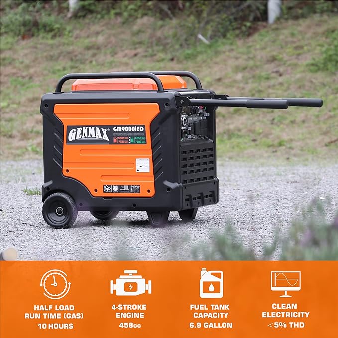 GENMAX Portable Generator, 9000W Super QuietDual Fuel Portable Engine with Parallel Capability, Remote/Electric Start, Ideal for Home backup power.EPA Compliant (GM9000iED)