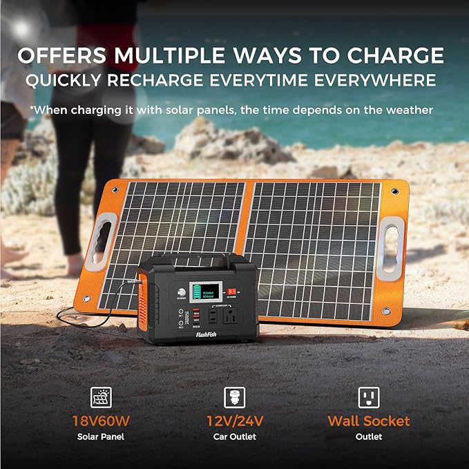 Flashfish 200W Portable Power Station 151Wh, 400W Peak Solar Generator with 110V AcOutlet, 2 DC & 3 USB Ports, Backup Battery for CPAp Camping, Home, Outdoor EmergencyPower supply