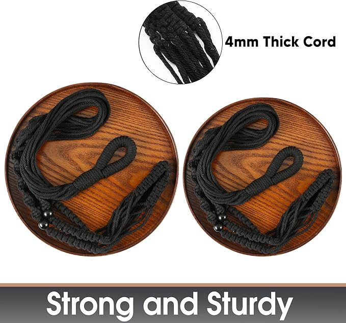 2 Pack Macrame Plant Hanger | Plant Hanger Indoor, Hanging Planter Shelf | Hanging Planter (Black) (1 Large + 1 Medium)