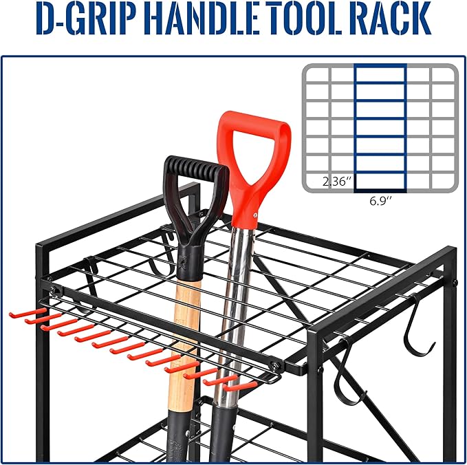 Mythinglogic Garden Tool Organizer for Garage, Yard Tool Rack with Wheels, Garage Organizers and Storage Holder for Yard Tools (Small Tower)