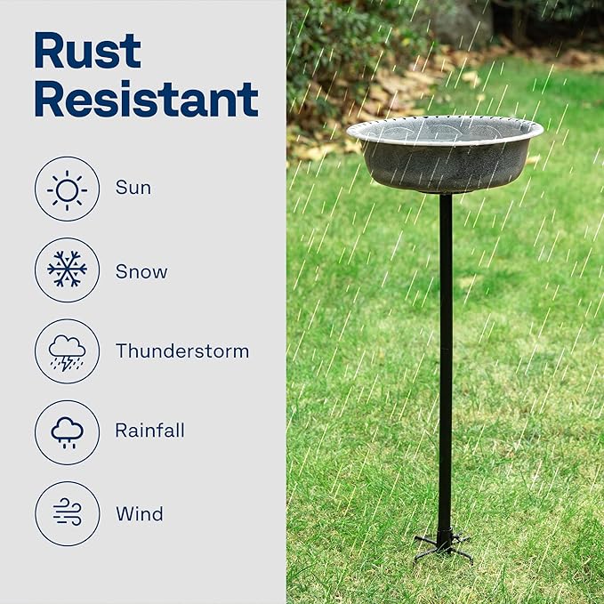 VIVOHOME Polyresin Bird Bath Bowl with Metal Stake, 29 Inch Height Outdoor Freestanding Birdfeeder, Capacity 1.4 Gallons, 5-Pronged Base, Gray