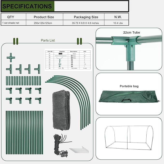 Large Tunnel 8.2'x4' Sunshade Cloth Gardening Net,Easy Set up 4FT Tall Crops Shade Cover, UV Resistant Plant 80% Sunblock Net for Vegetables,Fruits and Mini Flower Pot with Stakes and Carry