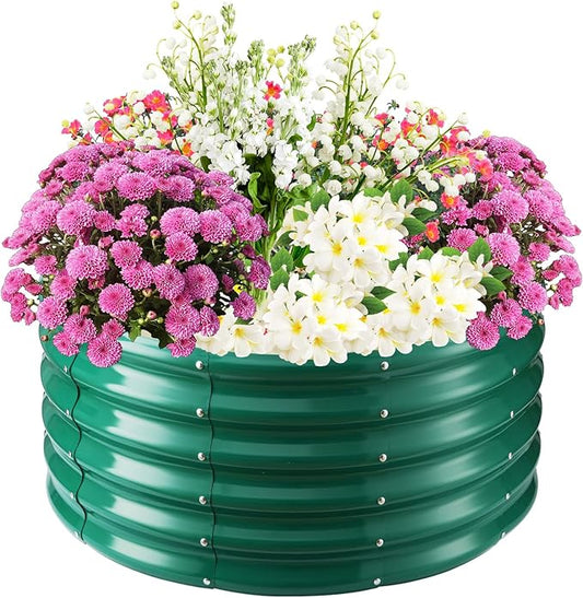 17" Tall Elevated Round Metal Rised Garden Bed- 2.7'x2.7' in Size and 0.8MM Thick Durable Planter Box for Vegetables Flowers Succulent at Patio/Garden Outdoor (Dark Green, 2.7FT Diameter)