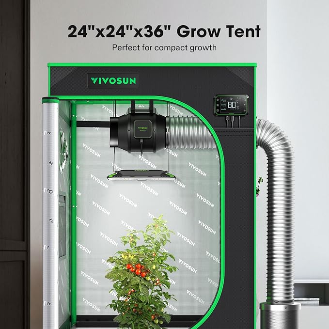 VIVOSUN S223 2x2 Grow Tent, 24"x24"x36" High Reflective Mylar with Observation Window and Floor Tray for Hydroponics Indoor Plant for VS1000