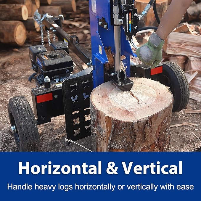 BILT HARD 25-Ton Horizontal/Vertical Gas Powered Log Splitter, Hydraulic Log Splitter with 8 HP 223cc 4-Cycle OHV Engine, 2" Ball Coupler, Safety Chains, Towable Wood Splitter for Firewood Splitting