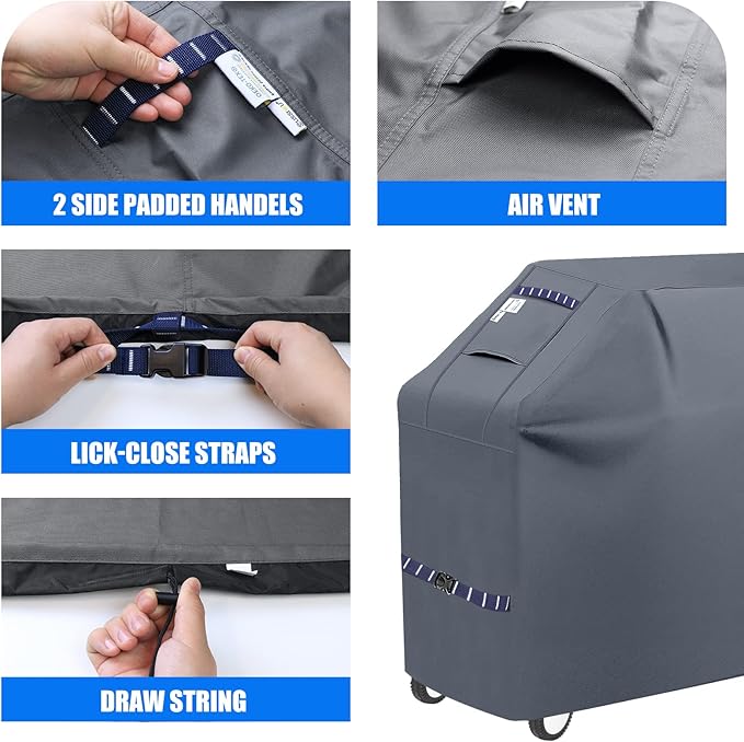 Grill Cover 600D Heavy Duty, Universal Fit Waterproof BBQ Grill Protector with Adjustable Straps, Weatherproof Outdoor Oven Cover for All Seasons