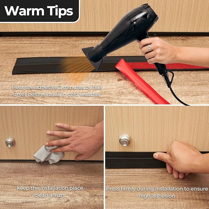 Ohuhu Door Draft Stopper Weather Strip-Under Door Draft Blocker Door Sweep Seal Strip for Exterior Interior Doors-Cold Winter Door Gap Filler Bottom Noise Block Draft Guard Insulator 39" L x2 W Black