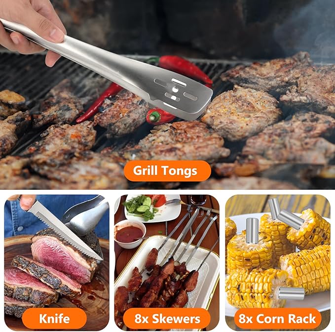 45 Pcs Griddle Accessories Kit, Flat Top Grill Accessories Set for Blackstone and Camp Chef, Griddle Grill Tools Set,w/Carry Bag, Enlarged Spatulas, Basting Cover, Scraper for Outdoor Barbecue(Silver)