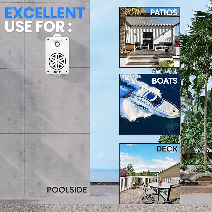 PyleUsa Indoor Outdoor Speakers Pair - 200 Watt Dual Waterproof 3.5” 2-Way Full Range Speaker System w/ 1/2” High Compliance Polymer Tweeter - in-Home, Boat, Deck, Patio, Poolside (White) - PDWR35WT