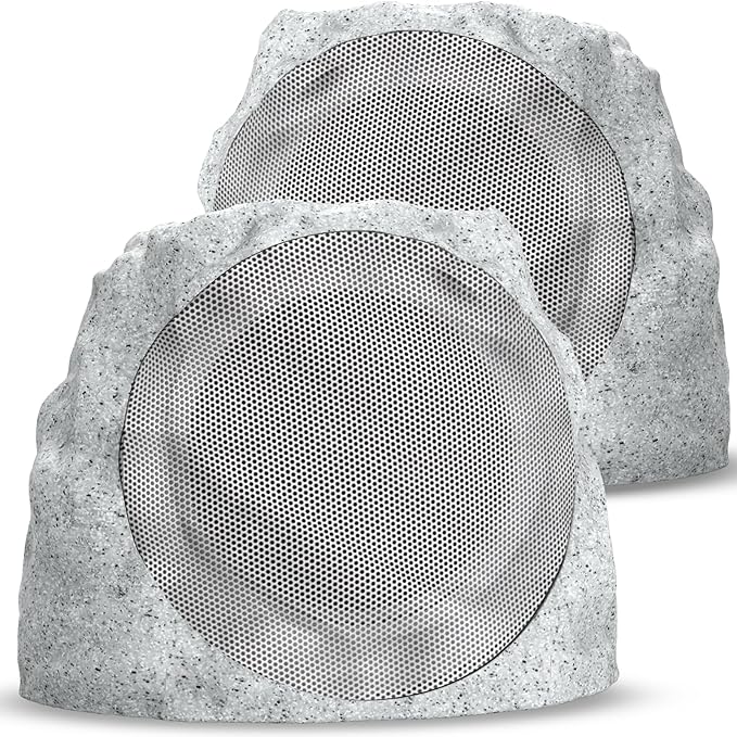 Outdoor Speakers Solar Powered & USB-C Charging Rock Speaker TWS Pairing Wireless Outdoor Speaker Bluetooth 5.4, LED Light Show, Waterproof, ideal for Backyard BBQ, Garden, Poolside (2-Pc,Grey)