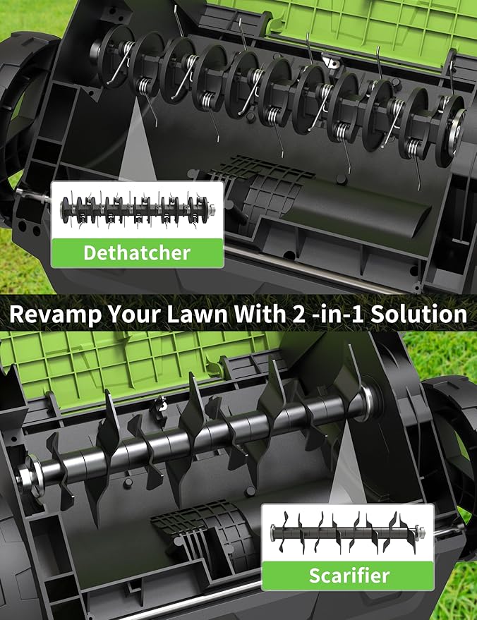 2-in-1 Electric Dethatcher Scarifier, Lawn Dethatcher with Collection Bag, 4-Position Depth Adjustment,13-Inch Working Width, Foldable Handle Design for Easy Carrying and Storage,Thatcher for Lawn