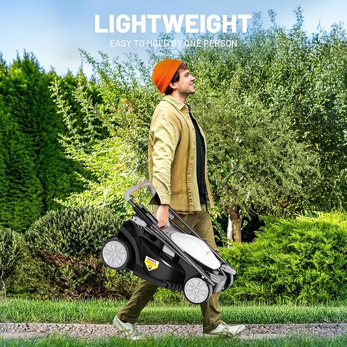 Litheli Electric Lawn Mower Cordless,Grass Cutter Machine for 1300 Sq.Ft.Lawnmower with Motor,13.2 in Cutting Width,8 Gallon Capacity,Cutting Height from 1 to 2.5 in with 4.0A Battery