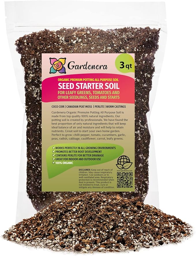 Premium Organic Seed Starter Soil - 3 Quart - All-Purpose Organic Potting Soil for Happy Seedlings and Plants by Gardenera