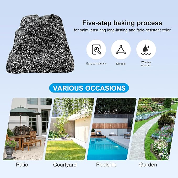 STUDIOFINIX 6.5 Inches Bluetooth Rock Speakers Outdoor Waterproof, 400W Powerful Bass & All Weather, for Backyard Garden Pool Deck BBQ Porch (Pair