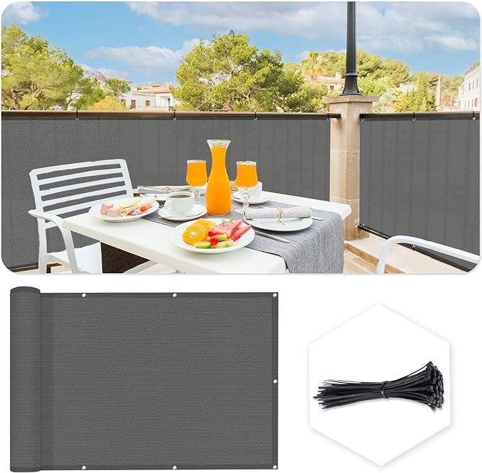 SUNLAX 3'x16' Dark Grey Balcony Privacy Screen Fence Windscreen Cover Fabric Shade Netting Mesh Cloth with Grommets UV Protection for Patio, Backyard, Porch, Railing Shield 90% (We Make Custom Sizes)