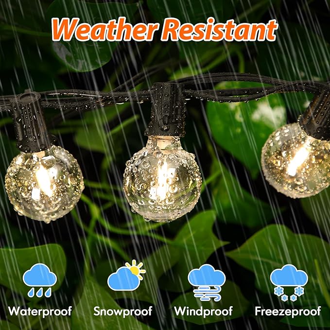 200FT LED Outdoor String Lights with 3 Color Lights, Dimmable String Lights for Outside with Remote, G40 Globe Waterproof Patio Lights with 100 Shatterproof Bulbs for Party Backyard BBQ House Camping