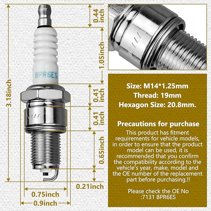 2 Pack Replacement Spark Plug for Toro 81-3250 for NGK BPR6ES 119-1901 121-0186 121-0396 89947 ST31234 ST62113 Lawn Mower Models