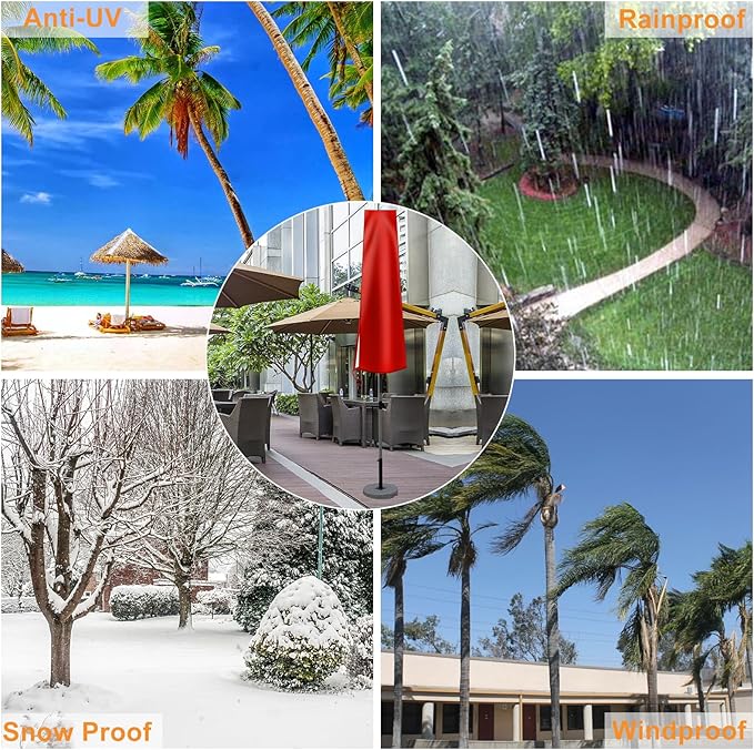 OKPOW Umbrella Covers for Outdoor Umbrellas - Small Patio Umbrella Cover for 6 ft to 9 ft Outdoor Table Umbrella - Waterproof Windproof Anti-UV Garden Parasol Covers, Red