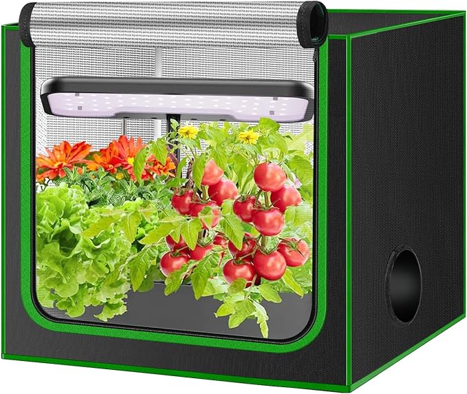 MELONFARM Small Grow Tent for Aerogarden，24”x16”x20” ，Hydroponics Growing System ，Highly Reflective 600D Diamond Mylar Canvas with Ventilation window and Floor Tray for Hydroponic Indoor Plant Growing