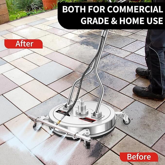 20" Pressure Washer Surface Cleaner with 5 Nozzles Water Broom - Stainless Steel Surface Cleaner for Pressure Washer Attachment for Concrete, Patio, Sidewalk, Deck and Driveways, 4000 PSI