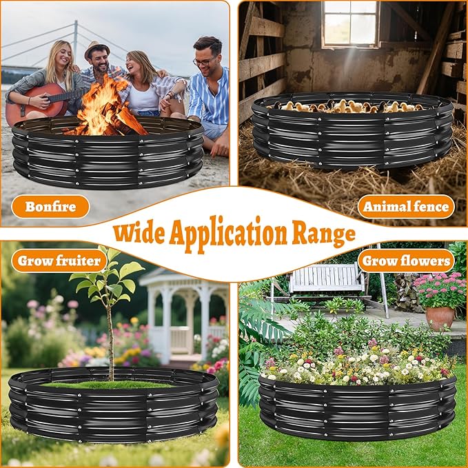 Metal Fire Pit Ring/Bonfire Fire Ring- 5 FT Diameter, 0.8 MM Thick,1 ft High, Durable and Stylish for Outdoor Fire Pits,Patios and Camping (Black, 5X5X1 ft)