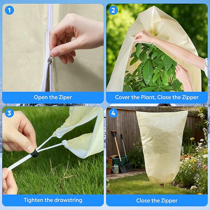MIXC 4 Packs 2 Size Plant Covers Freeze Protection, Winter Plant Cover Cold Weather Tree Frost Cloth Warm Blankets Shrub Covers for Outdoor Plant (47''×71''+71×83'')