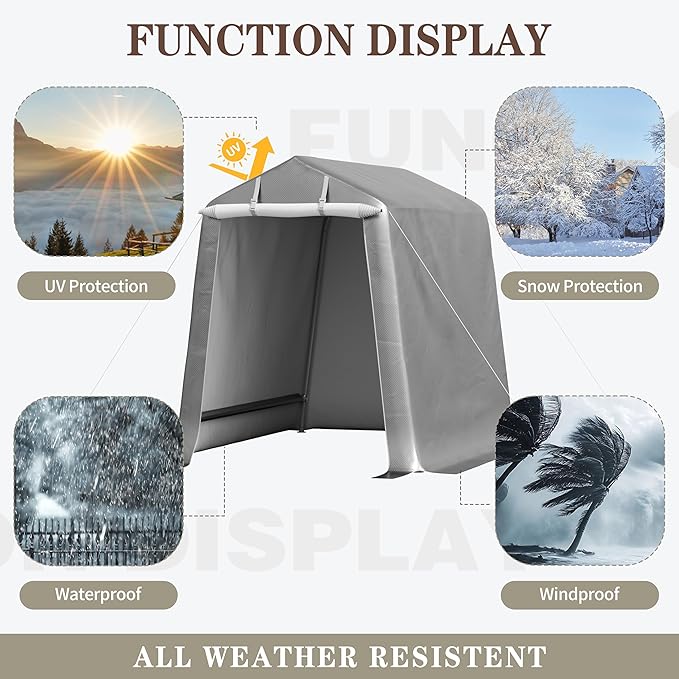 Shintenchi 6x6ft Outdoor Portable Storage Shelter Shed,Carport Storage Shed with Roll-up Zipper Door, Heavy Duty UV Resistant and Waterproof Tarp, Storage for Motorcycle, Bike, Garden Tools