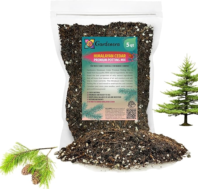 Gardenera Premium Himalayan Cedar Potting Soil Mix - Perfect Balance of Nutrients, Drainage, and Aeration for Healthy Cedar Trees - 5 Quart