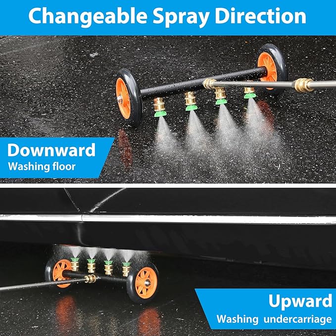 2-in-1 Undercarriage Pressure Washer Water Broom with Replaceable Nozzle, 16 Inch Car Pressure Washer with Foam Washer/Mitten, Surface Cleaner 1200-4000 PSI (with Bottle& Replaceable Nozzle)