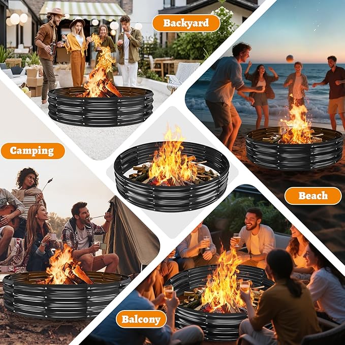 Metal Fire Pit Ring/Bonfire Fire Ring- 5 FT Diameter, 0.8 MM Thick,1 ft High, Durable and Stylish for Outdoor Fire Pits,Patios and Camping (Black, 5X5X1 ft)