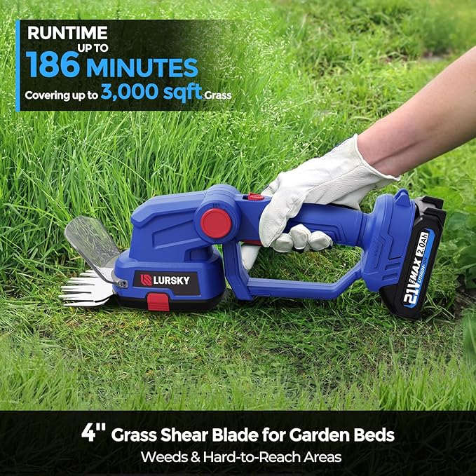 Cordless Hedge Trimmer with Battery 2.0Ah - 2-in-1 21V Grass Shears Handheldwith 2 PCS Rechargeable Battery, Electric Shrub Trimmer Kit for Garden, Yard and Lawn, Charger Included