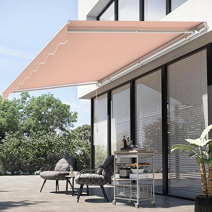 MCombo 13.2x7.8 Feet Manual Retractable Patio Door Window Awning Sunshade Shelter Outdoor Canopy,1308 (Beige, 13.2'(L) x 7.8'(W))