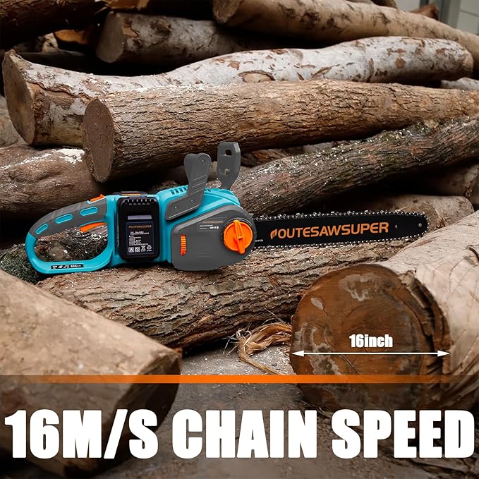 16-Inch Electric Chainsaw Cordless, Battery Powered Chainsaw with Brushless Motor, 2 * 20V DC 4Ah Batteries and Charger, Automatic Chain Refueling for Wood Cutting And Tree Trimming